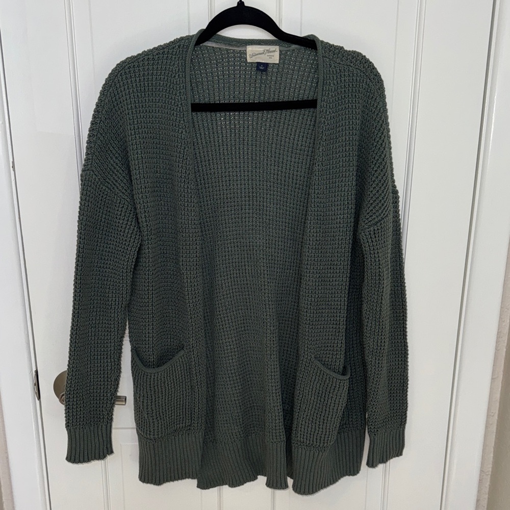 Women's Green/Dark Teal Open-Front Cardigan